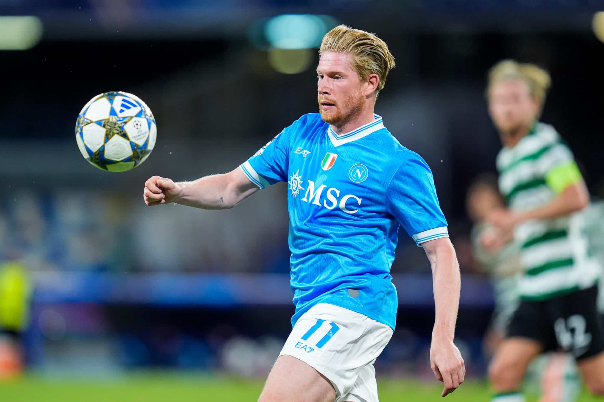 Kevin De Bruyne of SSC Napoli controls the ball during the UEFA Champions League 2025/26 League Phase MD2 match between SSC Napoli and Sporting Lisbon at Stadio Diego Armando Maradona on October 1, 2025 in Neaples, Italy. (Photo by Giuseppe Maffia/NurPhoto via Getty Images)