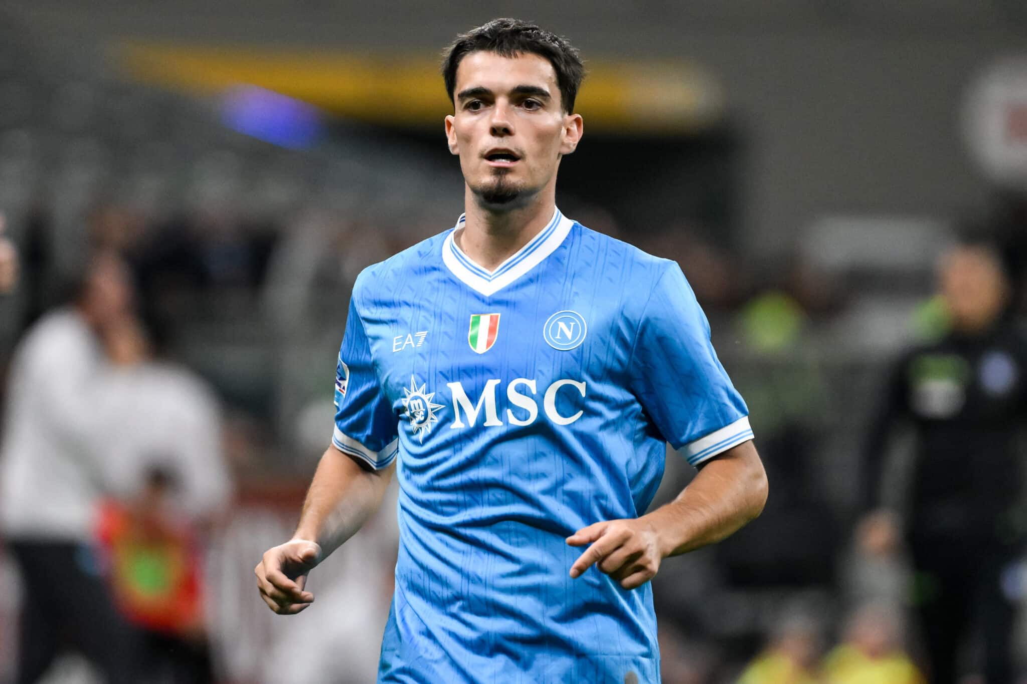 Miguel Gutierrez of SSC Napoli during the Serie A 2025/2026 football match between AC Milan and SSC Napoli at San Siro Stadium. Milan (Italy), September 28th, 2025 (Photo by Elianton/Mondadori Portfolio via Getty Images)