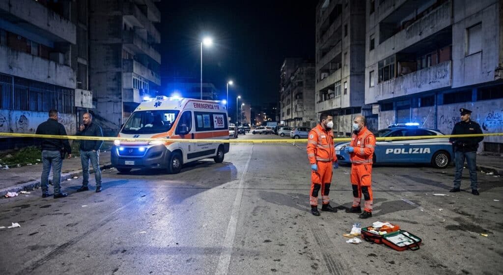 Paura a Scampia: un 23enne è stato ferito a colpi di pistola in via Federico Fellini. È grave. Indagini in corso sul possibile movente.