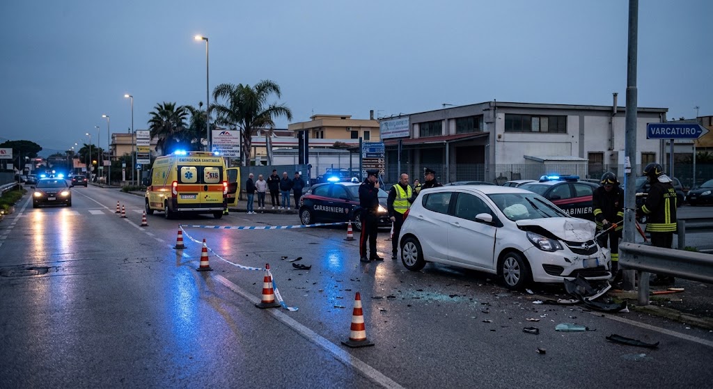 Incidente mortale a Varcaturo sulla SS7 Quater: 22enne travolto da un'auto dopo essere sceso per segnalare un precedente incidente.