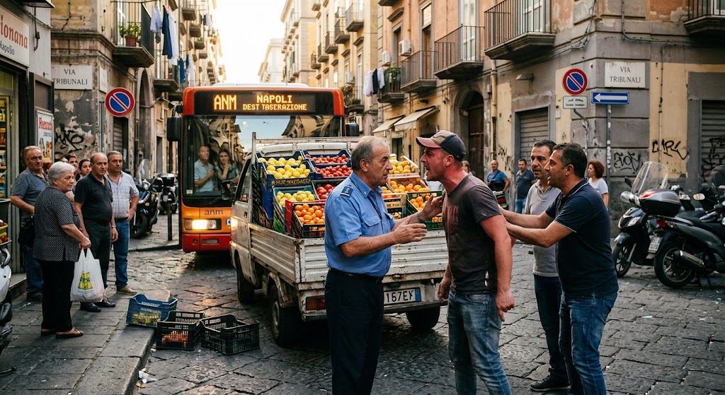 Autista aggredito a Napoli dopo aver chiesto di spostare un camion della frutta: il caso di Santa Teresa degli Scalzi raccontato in diretta.