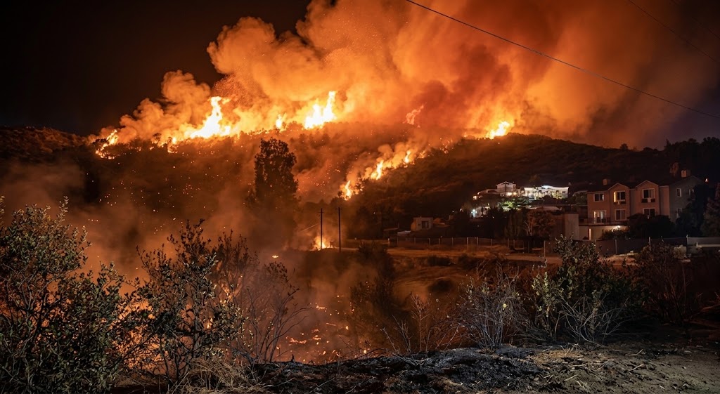 Incendio a Fisciano, fiamme si espandono da Pizzolano verso Vignadonica, vicino ad abitazioni e strutture ricettive.
