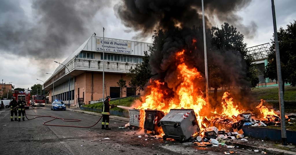 Protesta degli sfollati a Monterusciello: nella notte bruciati due cassonetti davanti al palazzetto dove dormono circa 50 persone.