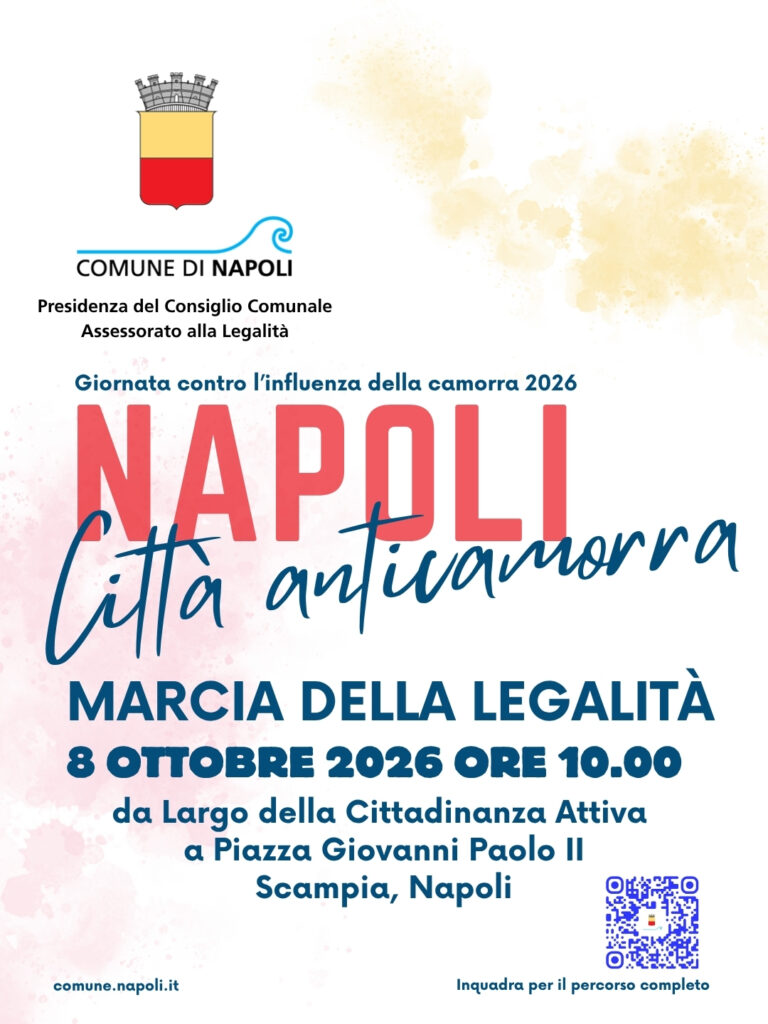 Napoli Città Anticamorra 2026, domani 8 ottobre la marcia della legalità a Scampia: partenza alle 10 da Largo della Cittadinanza Attiva.