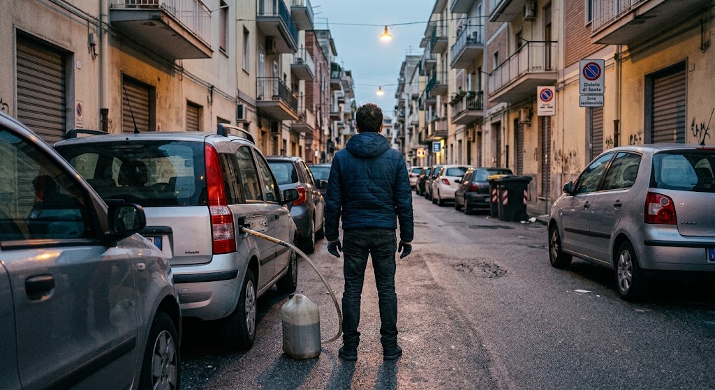 Furto di gasolio a Fuorigrotta, denunciato un 41enne di Pianura: avrebbe aspirato carburante dalle auto in sosta con tubo e tanica.
