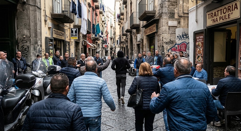 Tentato scippo a Napoli ai danni di due turisti in centro: il presunto responsabile cade dallo scooter, ma riesce a fuggire dalla folla.