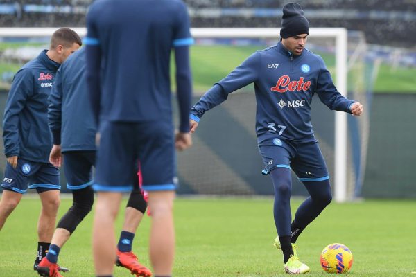 NAPLES, ITALY - DECEMBER 03: Andrea Petagna of Napoli during a training session on December 03, 2021 in Naples, Italy. (Photo by SSC NAPOLI/SSC NAPOLI via Getty Images)