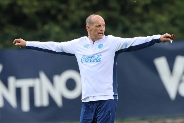 Massimiliano Allegri, coach of Napoli, during a training session on Day  of the preseason camp of SSC Napoli at Stadio Carciato in Dimaro Folgarida, Trento, Italy, on July 19, 2025. (Photo by Ciro De Luca/NurPhoto via Getty Images)