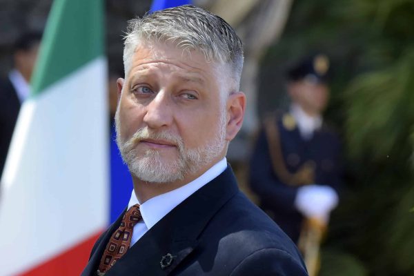ROME, ITALY - MAY 20: Minister of Culture Alessandro Giuli during a meeting with the Prime Minister of India, Narendra Modi (not in the photo) in the garden of Villa Doria Pamphilj, on May 20, 2026 in Rome, Italy. (Photo by Simona Granati - Corbis/Corbis via Getty Images)