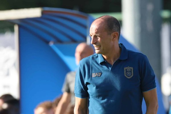 Massimiliano Allegri, coach of Napoli, reacts during a preseason friendly soccer match between Napoli and Arezzo at Stadio Carciato in Dimaro Folgarida, Trento, Italy, on July 22, 2026. (Photo by Ciro De Luca/NurPhoto via Getty Images)