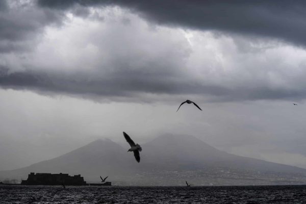 NAPLES, CAMPANIA, ITALY - 2019/11/20: Bad weather in Naples that brought heavy rain and strong gusts of wind in the Naples area, in the background the Vesuvius. (Photo by Salvatore Laporta/KONTROLAB/LightRocket via Getty Images)