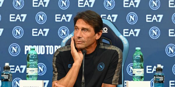 NAPLES, ITALY - AUGUST 29: SSC Napoli Head Coach Antonio Conte attends the press conference ahead of the Serie A Match Between SSC Napoli and Parma on August 31st, 2024 in Naples, Italy. (Photo by SSC NAPOLI/SSC NAPOLI via Getty Images)