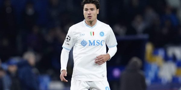 Naples, Italy - November 25: Antonio Vergara of SSC Napoli looks on during the UEFA Champions League 2025/26 League Phase MD5 match between SSC Napoli and Qarabag FK at Stadio Diego Armando Maradona on November 25, 2025 in Naples, Italy. (Photo by Matteo Ciambelli/DeFodi Images/DeFodi via Getty Images)