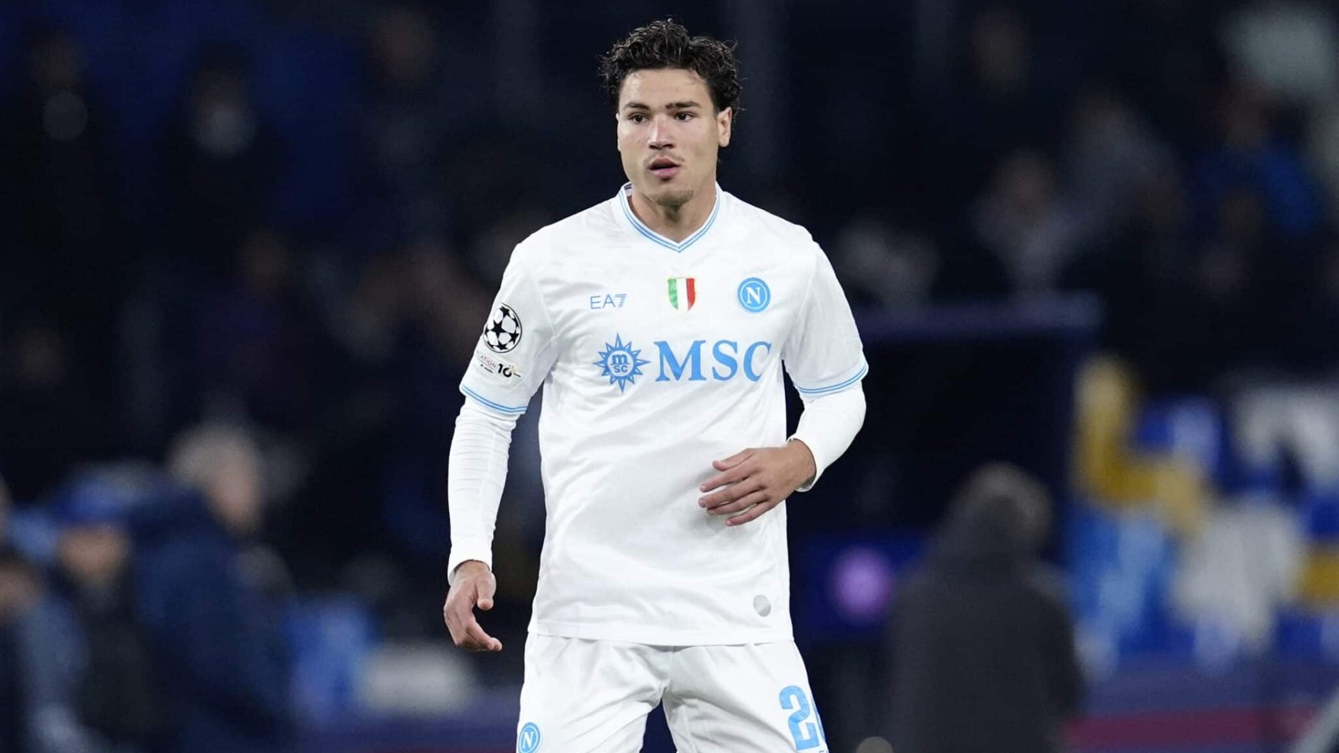 Naples, Italy - November 25: Antonio Vergara of SSC Napoli looks on during the UEFA Champions League 2025/26 League Phase MD5 match between SSC Napoli and Qarabag FK at Stadio Diego Armando Maradona on November 25, 2025 in Naples, Italy. (Photo by Matteo Ciambelli/DeFodi Images/DeFodi via Getty Images)