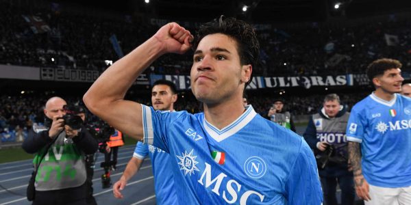 NAPLES, ITALY - JANUARY 31: Antonio Vergara of SSC Napoli celebrates after scoring the opening goal during the Serie A match between SSC Napoli and ACF Fiorentina at Stadio Diego Armando Maradona on January 31, 2026 in Naples, Italy. (Photo by SSC NAPOLI/SSC NAPOLI via Getty Images)