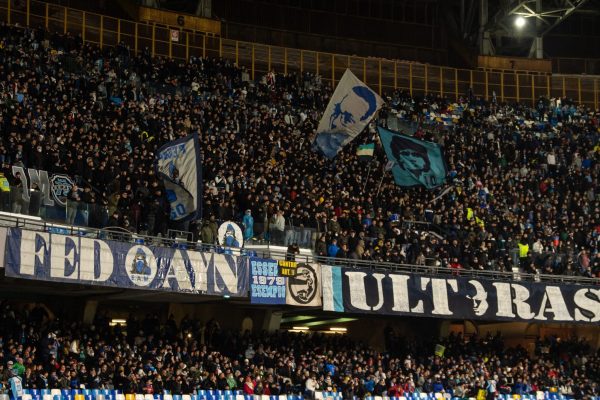 NAPLES, ITALY - DECEMBER 04: Supporters of SSC Napoli during the Serie A match between SSC Napoli v Atalanta BC at Stadio Diego Armando Maradona on December 04, 2021 in Naples, Italy. (Photo by Ivan Romano/Getty Images)