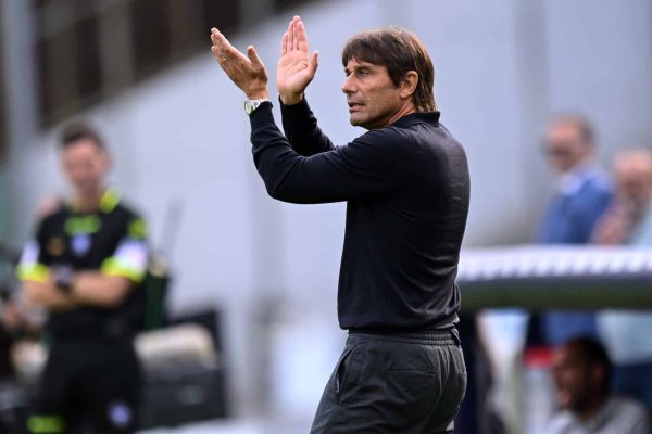 NAPLES, ITALY - OCTOBER 26: Antonio Conte of Napoli coach reacts during the Serie A match between Napoli and Lecce at Stadio Diego Armando Maradona on October 26, 2024 in Naples, Italy. (Photo by Image Photo Agency/Getty Images)