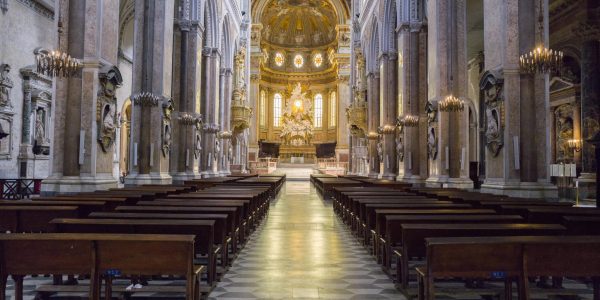 The unusually view of Cathedral of Naples, Italy during covid-19 virus pandemic on March 14, 2020 (Photo by Paolo Manzo/NurPhoto via Getty Images)