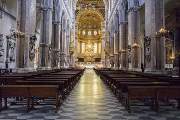 The unusually view of Cathedral of Naples, Italy during covid-19 virus pandemic on March 14, 2020 (Photo by Paolo Manzo/NurPhoto via Getty Images)