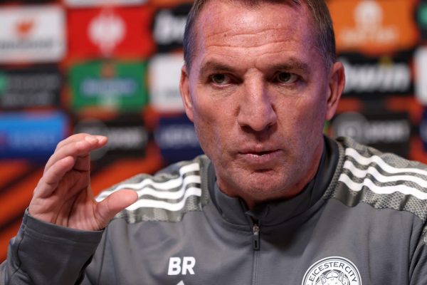 LEICESTER, ENGLAND - NOVEMBER 24: Leicester City Manager Brendan Rodgers during the Leicester City press conference at Leicester City Training Ground, Seagrave on November 24th, 2021 in Leicester, United Kingdom. (Photo by Plumb Images/Leicester City FC via Getty Images)