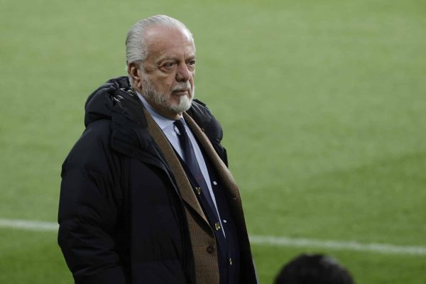 Aurelio de Laurentiis is walking on the pitch at the Estadi Olimpic Lluis Companys in Barcelona, Spain, on March 11, 2023, on the eve of their UEFA Champions League second leg round of 16 football match against SSC Napoli. (Photo by Ciro De Luca/NurPhoto via Getty Images)