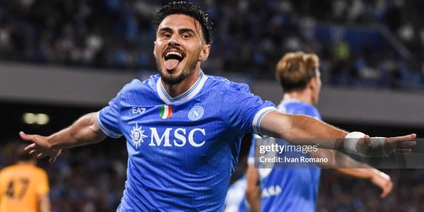 NAPLES, ITALY - SEPTEMBER 22: Eljif Elmas of SSC Napoli celebrates the goal which was later disallowed by the referee during the Serie A match between SSC Napoli and Pisa SC at Stadio Diego Armando Maradona on September 22, 2025 in Naples, Italy. (Photo by Ivan Romano/Getty Images)