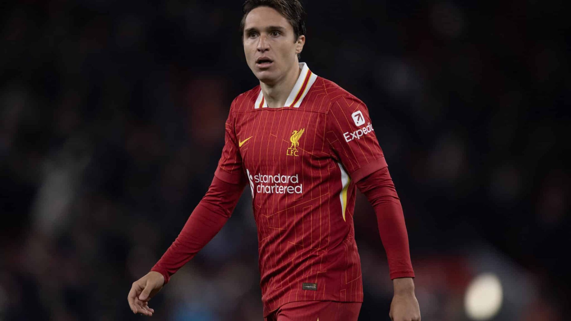 LIVERPOOL, ENGLAND - SEPTEMBER 25: Federico Chiesa of Liverpool during the Carabao Cup Third Round match between Liverpool and West Ham United at Anfield on September 25, 2024 in Liverpool, England. (Photo by Visionhaus/Getty Images)