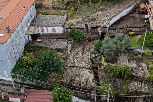 A massive mudslide from Mount Pendolo causes fear among residents of Gragnano in Naples on Wednesday evening. The landslide encroaches on the state highway to Agerola. Some families are evacuated. (Photo by Paolo Manzo/NurPhoto via Getty Images)