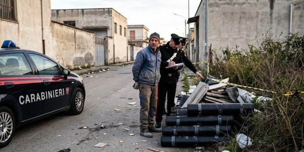 Guaine bituminose scaricate in via Gelsi a Giugliano: un uomo è stato denunciato. Sul posto sono intervenuti i carabinieri.