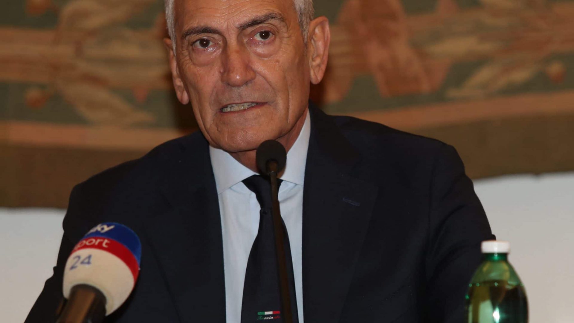 ROME, ITALY - DECEMBER 02:  FIGC President Gabriele Gravina attends the Italian Football Federation (FIGC) press conference at Campidoglio Palace on December 2, 2021 in Rome, Italy.  (Photo by Paolo Bruno/Getty Images)