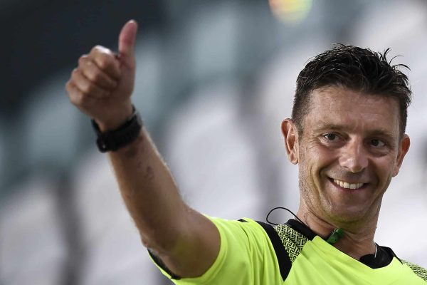 ALLIANZ STADIUM, TURIN, ITALY - 2020/08/01: Referee Gianluca Rocchi gestures at the end of the Serie A football match between Juventus FC and AS Roma. AS Roma won 3-1 over Juventus FC. (Photo by Nicolò Campo/LightRocket via Getty Images)