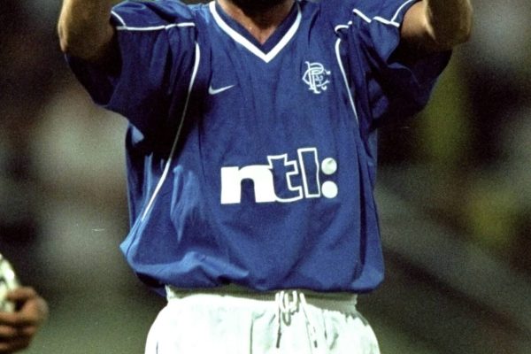 25 Aug 1999:  Sergio Porrini of Rangers celebrates after the Champions'' League, Third Round, Second Leg match between Parma and Rangers at Ennio Tardini Stadium, Parma, Italy. Parma won the game 1-0, but Rangers progressed winning with a 2-1 aggregate score.  Mandatory Credit: Clive Brunskill /Allsport