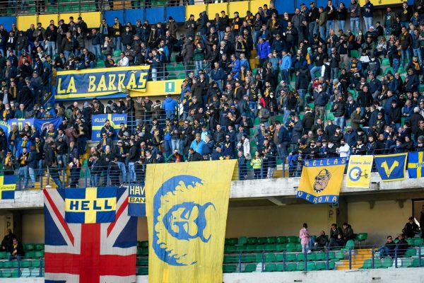 Verona supporters during the italian soccer Serie A match Hellas Verona FC vs Venezia FC on February 27, 2022 at the Marcantonio Bentegodi stadium in Verona, Italy (Photo by Ettore Griffoni/LiveMedia/NurPhoto via Getty Images)