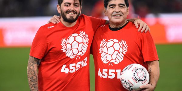 Argentine footballer Diego Armando Maradona and son Diego jr during the peace match at the Olympic stadium. Rome (Italy), October 12th, 2016 (Photo by Massimo Insabato/Archivio Massimo Insabato/Mondadori Portfolio via Getty Images)