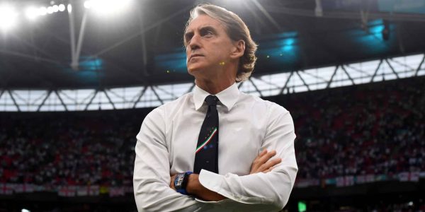LONDON, ENGLAND - JULY 11: Roberto Mancini, Head Coach of Italy looks on prior to the UEFA Euro 2020 Championship Final between Italy and England at Wembley Stadium on July 11, 2021 in London, England. (Photo by Claudio Villa/Getty Images)