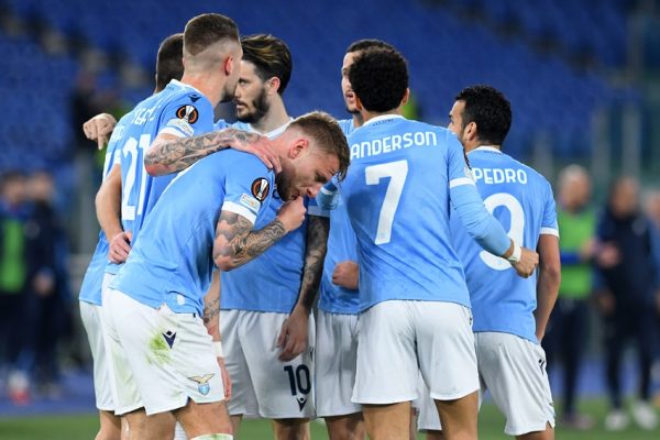 Lazio player Ciro Immobile celebrating after score the goal during the match Lazio-Porto at the Stadio Olimpico. Rome (Italy), February 24th, 2022 (Photo by Massimo Insabato/Archivio Massimo Insabato/Mondadori Portfolio via Getty Images)