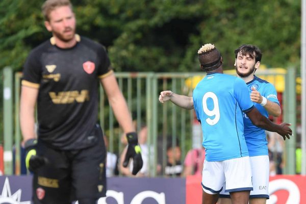 DIMARO, ITALY - JULY 17: Khvicha Kvaratskhelia of Napoli celebrates after scoring the first goal of Napoli on July 17, 2022 in Dimaro, Italy. (Photo by SSC NAPOLI/SSC NAPOLI via Getty Images)