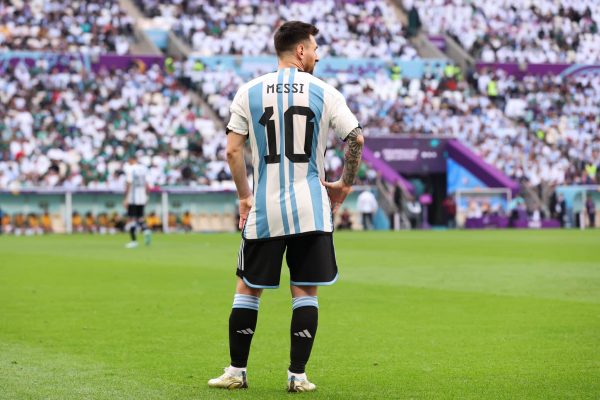 LUSAIL CITY, QATAR - NOVEMBER 22: Lionel Messi of Argentina reacts during the FIFA World Cup Qatar 2022 Group C match between Argentina and Saudi Arabia at Lusail Stadium on November 22, 2022 in Lusail City, Qatar. (Photo by Alex Livesey - Danehouse/Getty Images)