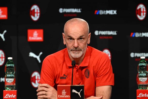 CAIRATE, ITALY - MARCH 17: Head coach AC Milan Stefano Pioli speaks with the media during press conference at Milanello on March 17, 2023 in Cairate, Italy. (Photo by Claudio Villa/AC Milan via Getty Images)