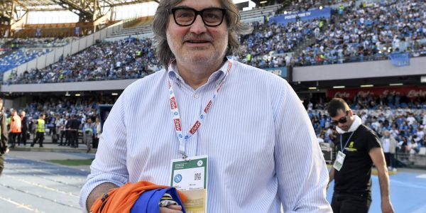 Journalist Pierluigi Pardo looks on during the Serie A football match between SSC Napoli and ACF Fiorentina at Diego Armando Maradona stadium. Naples (Italy), May 7th, 2023. (Photo by Elianto/Mondadori Portfolio via Getty Images)