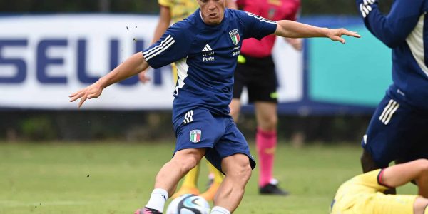 SANTA MARGHERITA DI PULA, ITALY - JUNE 09:  Giacomo Raspadori of Italy in action during the friendly match between Italy and Cagliari U19 at Forte Village Resort on June 09, 2023 in Santa Margherita di Pula, Italy. (Photo by Claudio Villa/Getty Images)