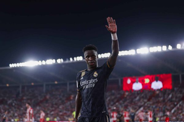 ALMERIA, SPAIN - AUGUST 19: Vinicius Jr of Real Madrid leaves the field of play by substitution during the LaLiga EA Sports  match between UD Almeria v Real Madrid at the Power Horse Stadium on August 19, 2023 in Almeria Spain (Photo by David S. Bustamante/Soccrates/Getty Images)