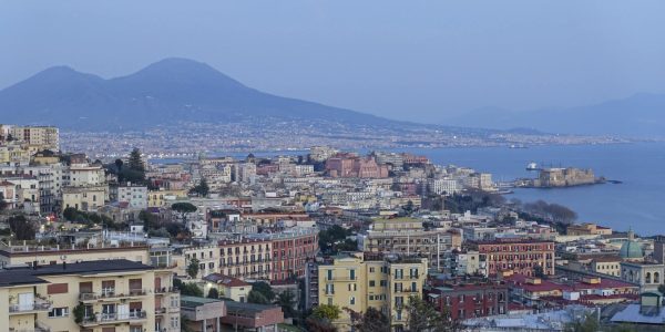 NAPLES, CAMPANIA, ITALY - 2025/02/10: A view of Naples city, in the background Vesuvius, in Campania region, southern Italy. (Photo by Salvatore Laporta/KONTROLAB/LightRocket via Getty Images)