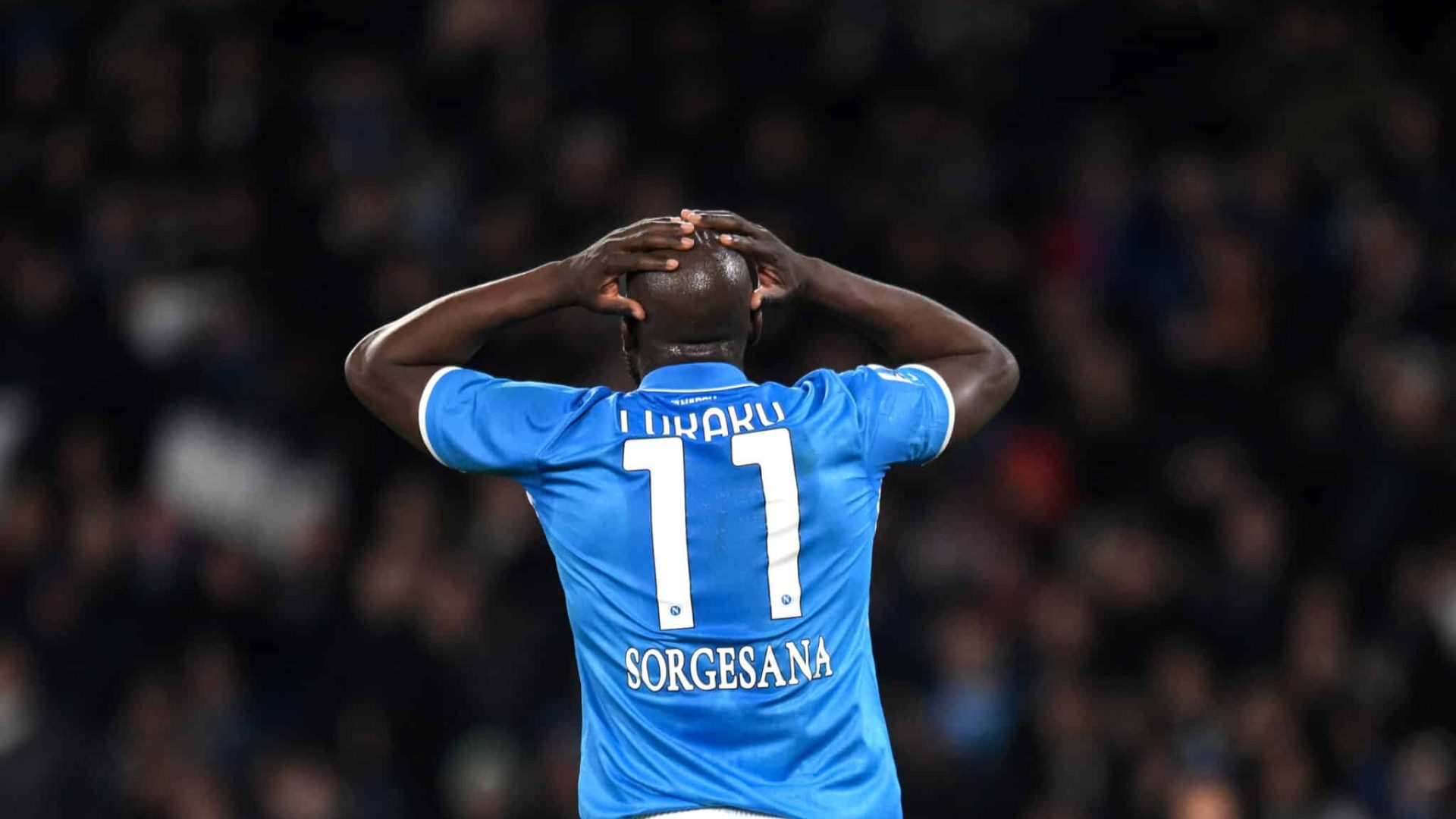 NAPLES, ITALY - FEBRUARY 09: Romelu Lukaku of Napoli reacts with disappointment during the Serie A match between Napoli and Udinese at Stadio Diego Armando Maradona on February 09, 2025 in Naples, Italy. (Photo by Image Photo Agency/Getty Images)