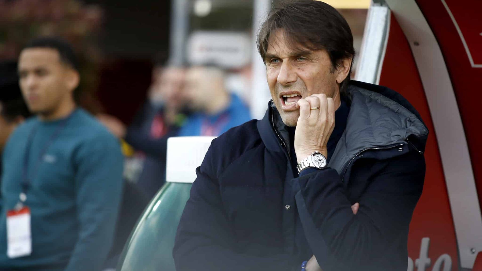 MONZA, ITALY - APRIL 19: Antonio Conte Head Coach of SSC Napoli reacts during the Serie A match between AC Monza and SSC Napoli at U-Power Stadium on April 19, 2025 in Monza, Italy. (Photo by MB Media/Getty Images)