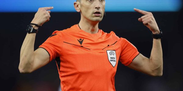 BIRMINGHAM, ENGLAND - APRIL 15: Referee, José María Sánchez Martínez in action during the UEFA Champions League 2024/25 Quarter Final Second Leg match between Aston Villa FC and Paris Saint-Germain at Villa Park on April 15, 2025 in Birmingham, England. (Photo by Nigel French/Sportsphoto/Allstar via Getty Images)