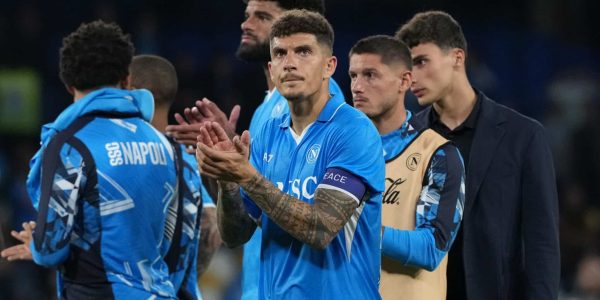 Giovanni Di Lorenzo of SSC Napoli applauds fans at the end of the Serie A match between SSC Napoli and Genoa CFC at Stadio Diego Armando Maradona Naples Italy on 11 May 2025. (Photo by Franco Romano/NurPhoto via Getty Images)