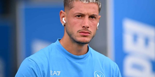 SASSUOLO, ITALY - AUGUST 23:  Pasquale Mazzocchi of SSC Napoli during the Serie A match between US Sassuolo Calcio and SSC Napoli at Mapei Stadium Citta del Tricolore on August 23, 2025 in Sassuolo, Italy. (Photo by Alessandro Sabattini/Getty Images)