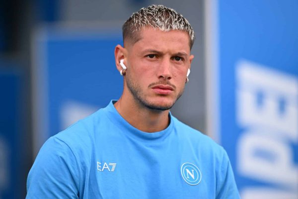 SASSUOLO, ITALY - AUGUST 23:  Pasquale Mazzocchi of SSC Napoli during the Serie A match between US Sassuolo Calcio and SSC Napoli at Mapei Stadium Citta del Tricolore on August 23, 2025 in Sassuolo, Italy. (Photo by Alessandro Sabattini/Getty Images)