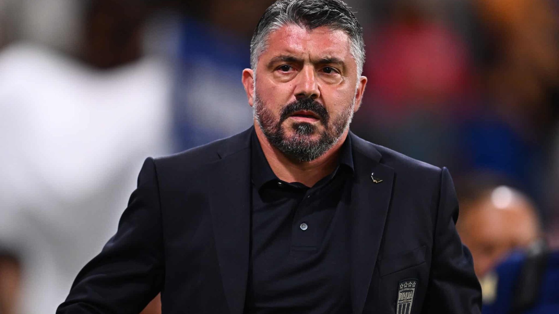 BERGAMO, ITALY - SEPTEMBER 05: Coach Gennaro Gattuso of Italy looks on prior to the National anthems prior to the FIFA World Cup 2026 qualifier match between Italy and Estonia at Stadio di Bergamo on September 05, 2025 in Bergamo, Italy. (Photo by Mattia Ozbot/Getty Images)